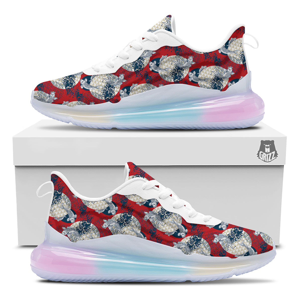 Koi Fish Japanese Wave Print Pattern Running Sneakers-grizzshop