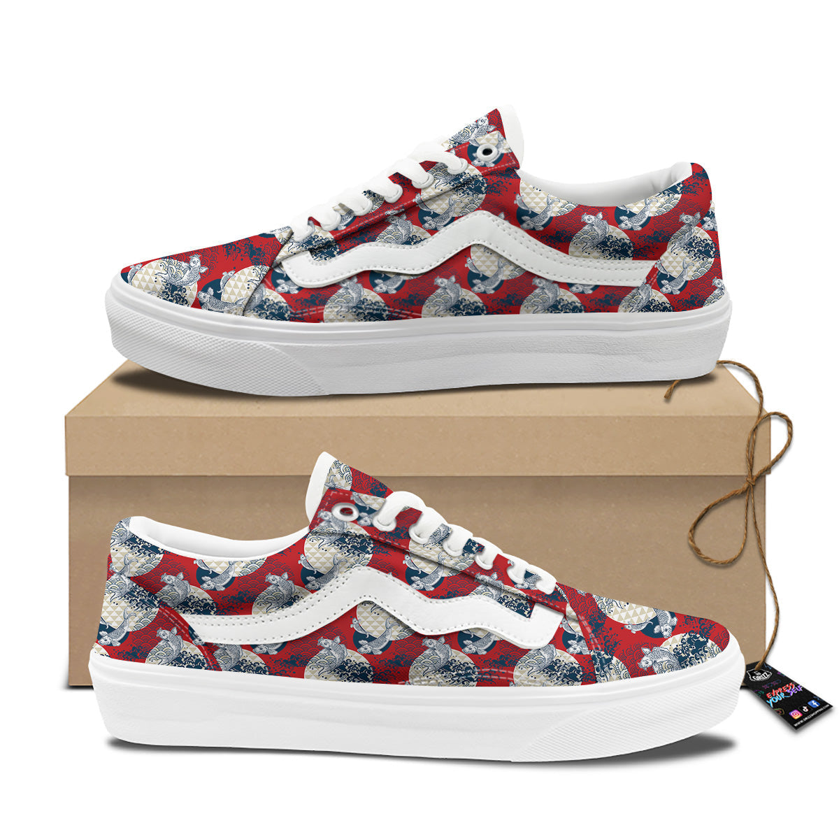 Koi Fish Japanese Wave Print Pattern Skate Shoes-grizzshop