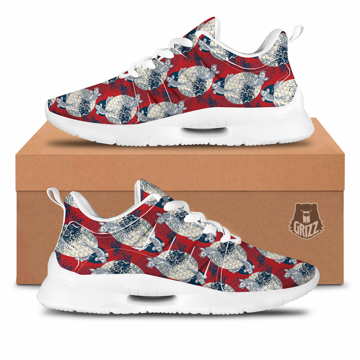 Koi Fish Japanese Wave Print Pattern Tennis Shoes-grizzshop