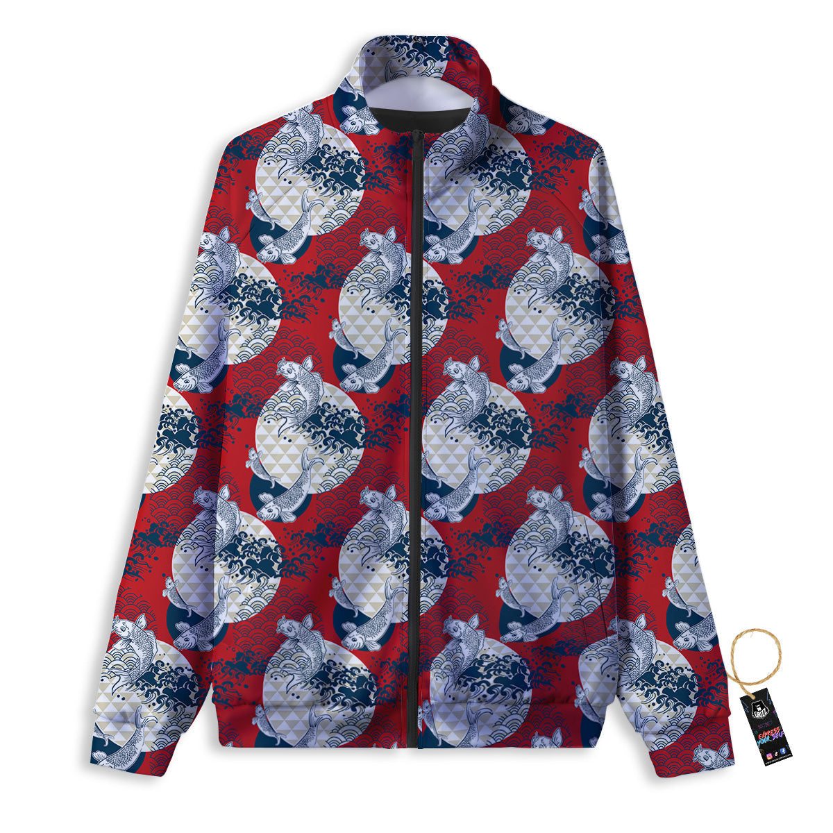 Koi Fish Japanese Wave Print Pattern Track Jacket-grizzshop
