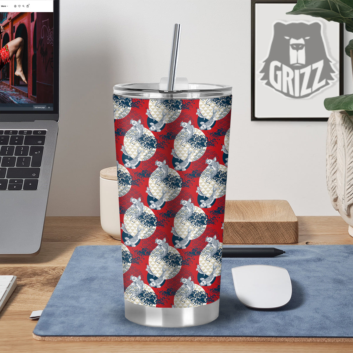 Koi Fish Japanese Wave Print Pattern Tumbler-grizzshop