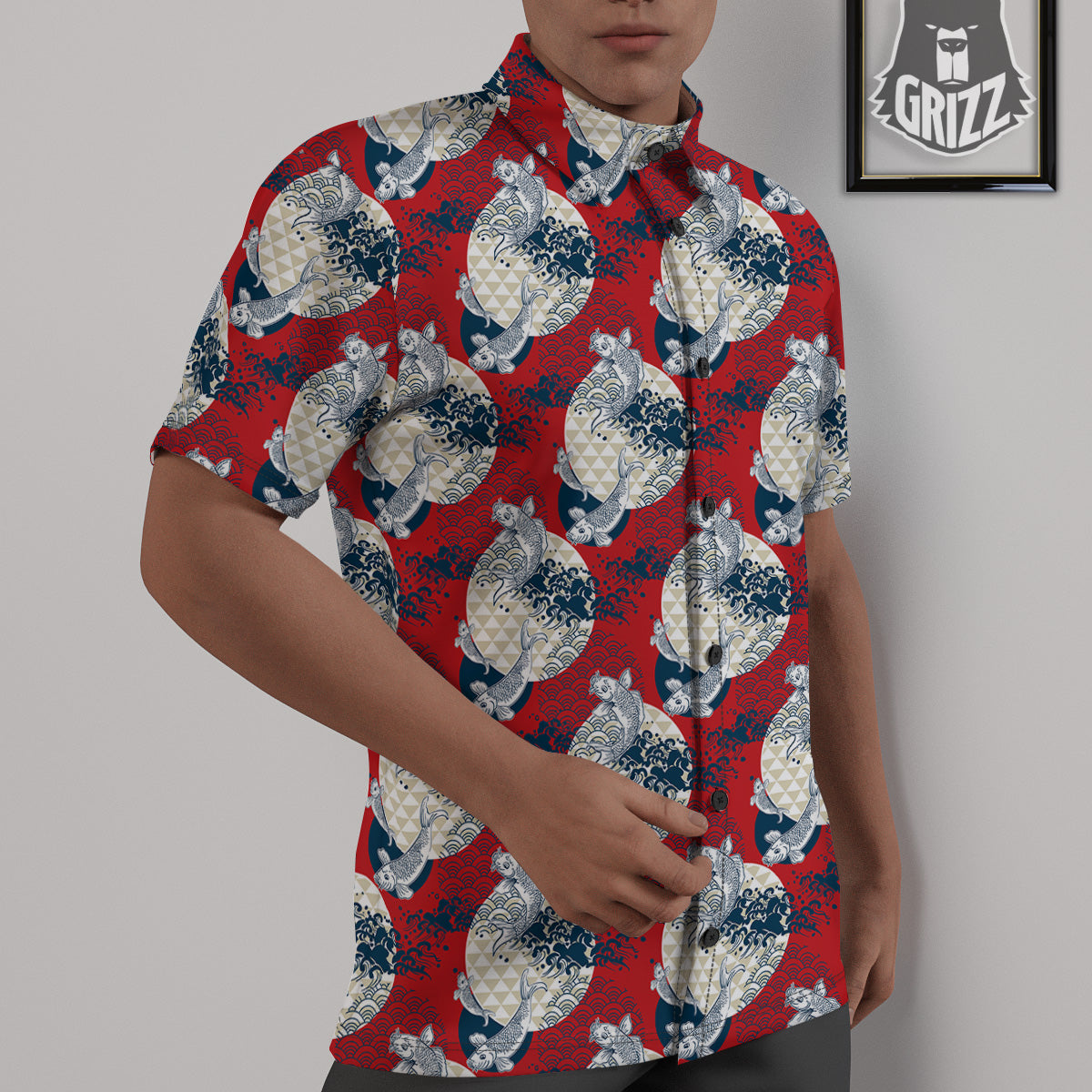 Koi Fish Japanese Wave Print Pattern Untucked Shirts-grizzshop