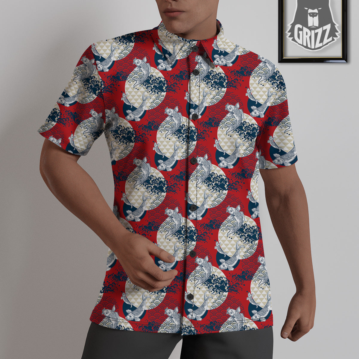 Koi Fish Japanese Wave Print Pattern Untucked Shirts-grizzshop