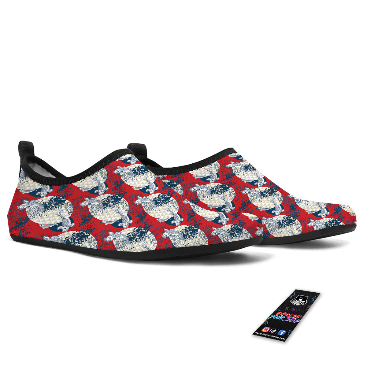 Koi Fish Japanese Wave Print Pattern Water Shoes-grizzshop