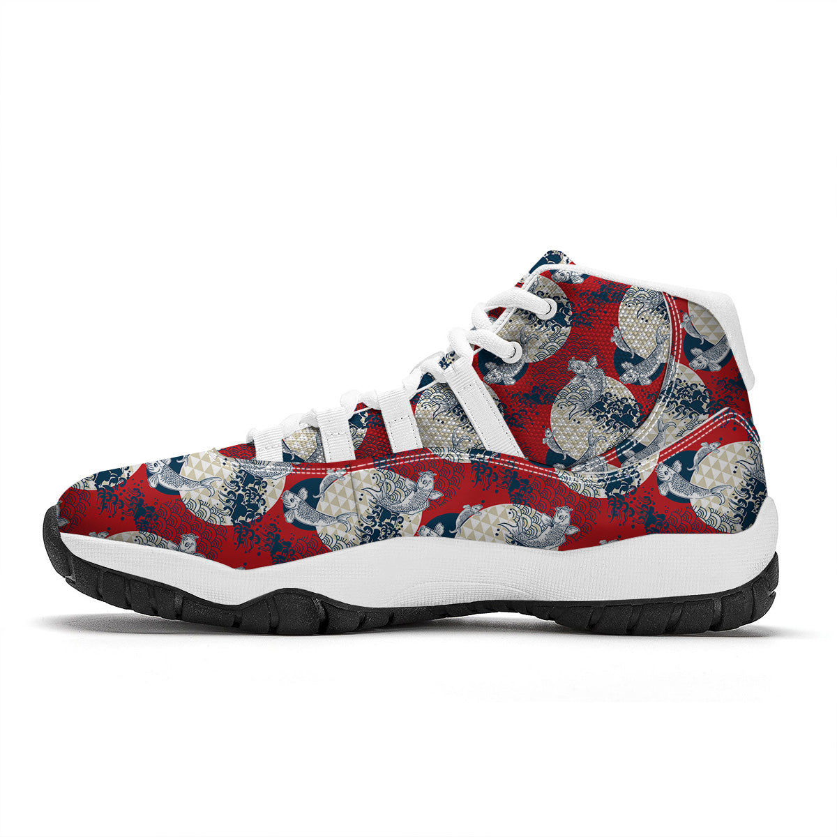 Koi Fish Japanese Wave Print Pattern White Bball Shoes-grizzshop