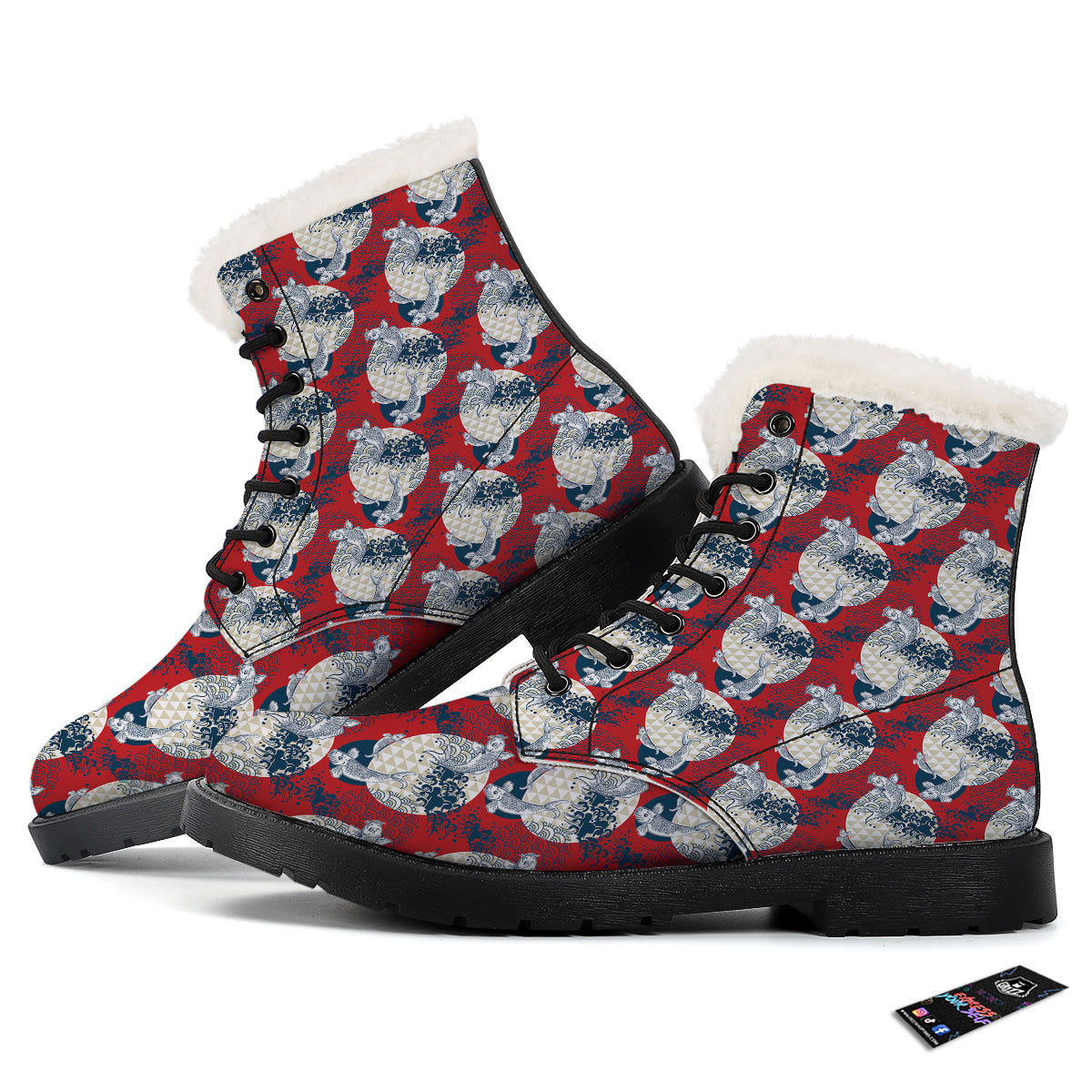 Koi Fish Japanese Wave Print Pattern Winter Boots-grizzshop