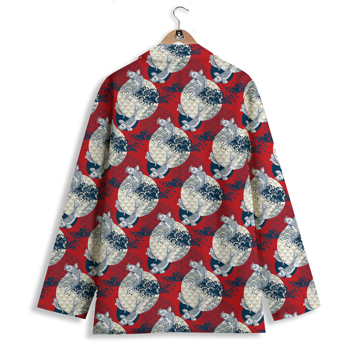Koi Fish Japanese Wave Print Pattern Women's Blazer-grizzshop