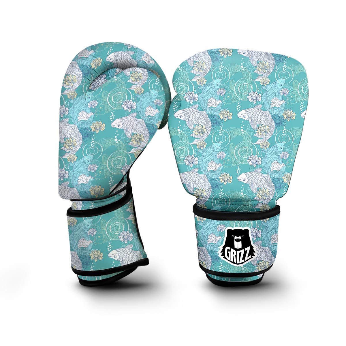 Koi Fish Lotus Pattern Print Boxing Gloves-grizzshop