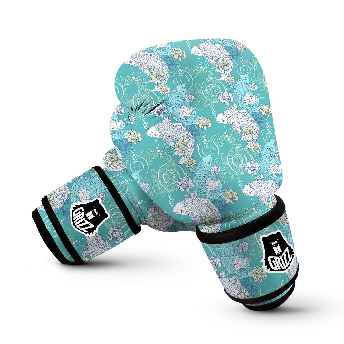 Koi Fish Lotus Pattern Print Boxing Gloves-grizzshop