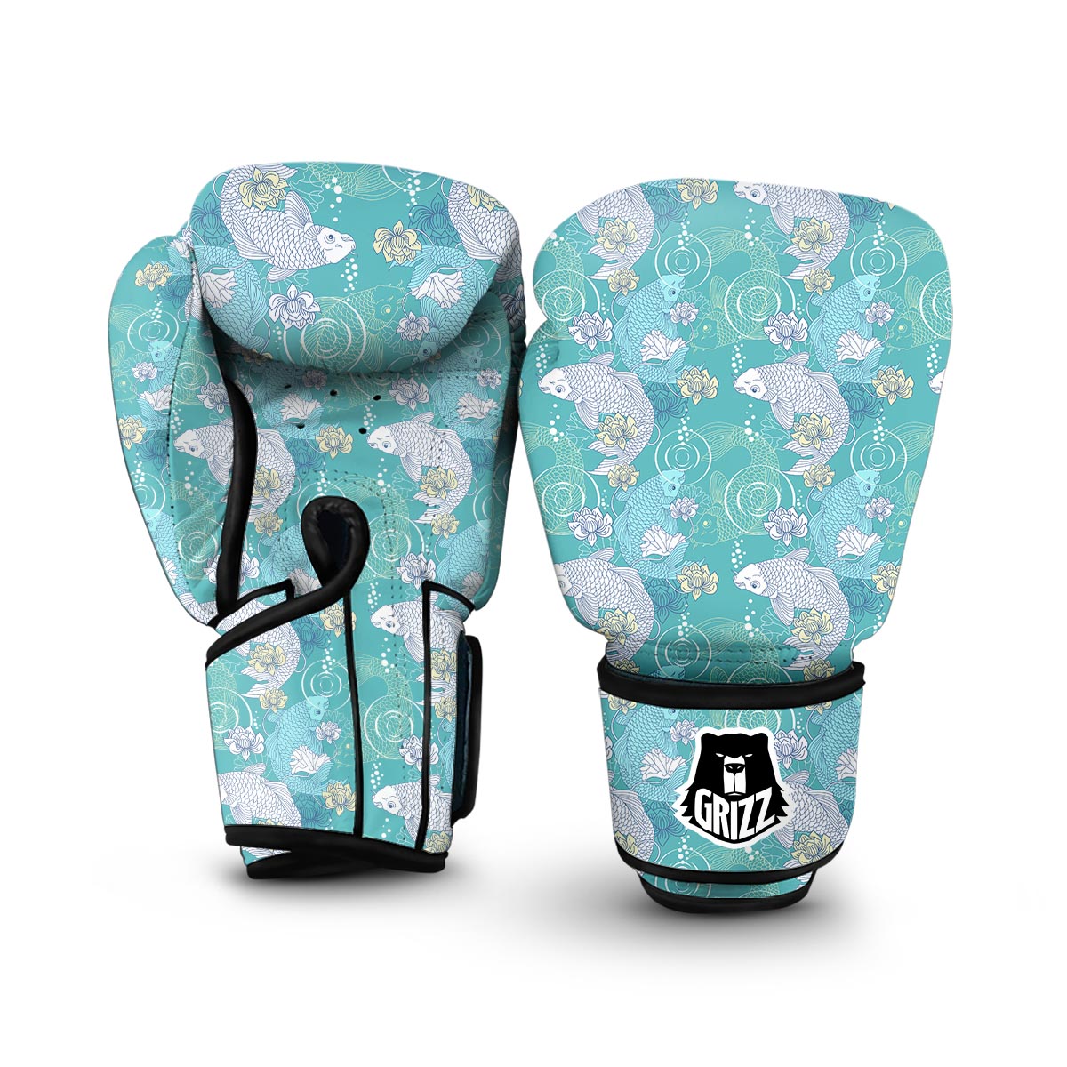 Koi Fish Lotus Pattern Print Boxing Gloves-grizzshop