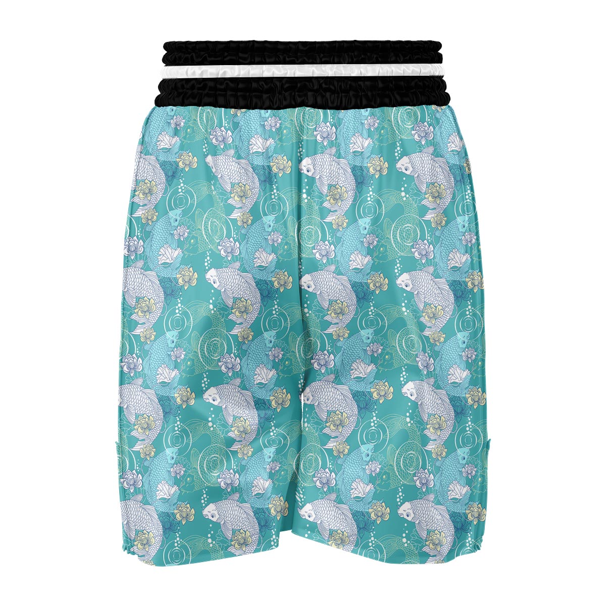 Koi Fish Lotus Pattern Print Boxing Shorts-grizzshop