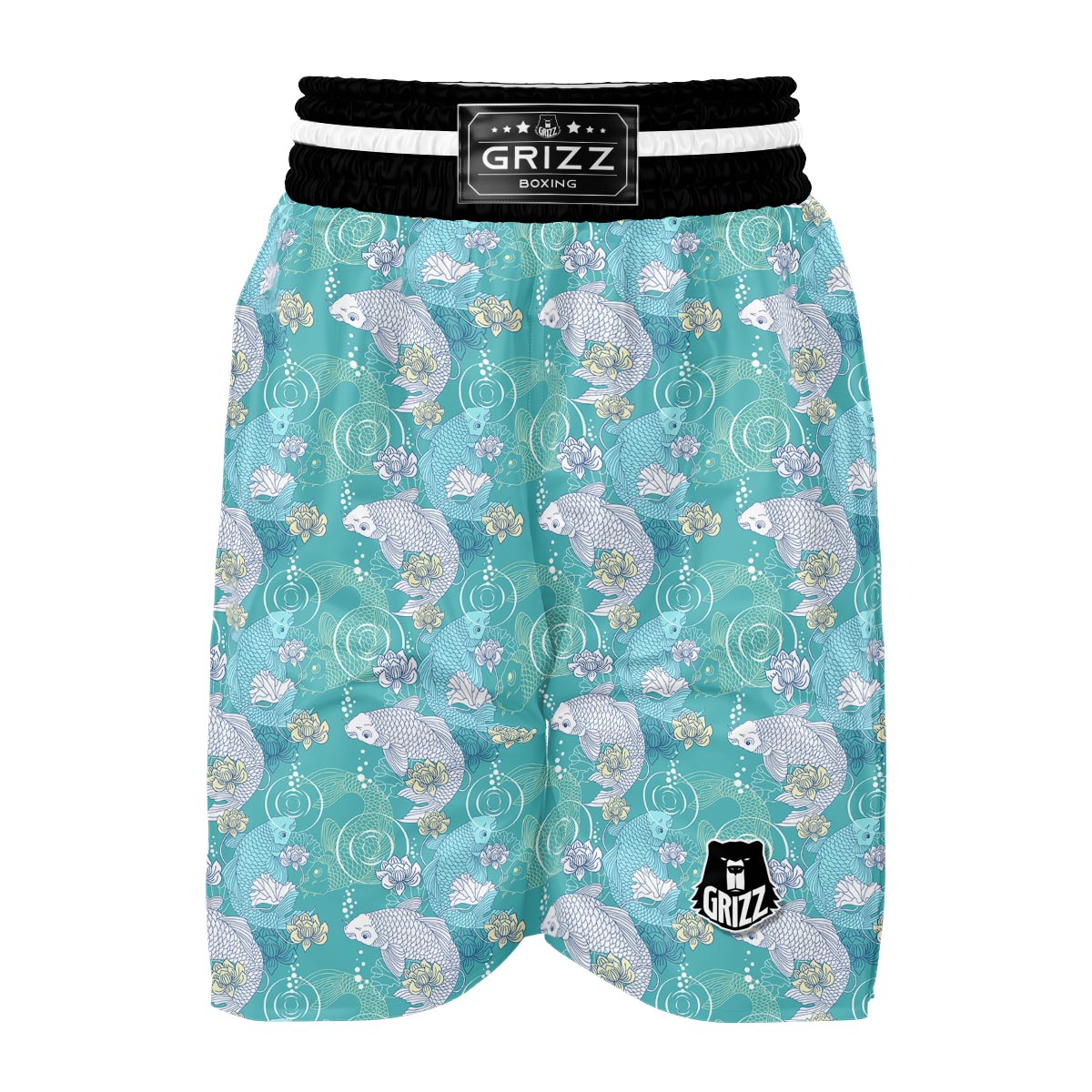 Koi Fish Lotus Pattern Print Boxing Shorts-grizzshop