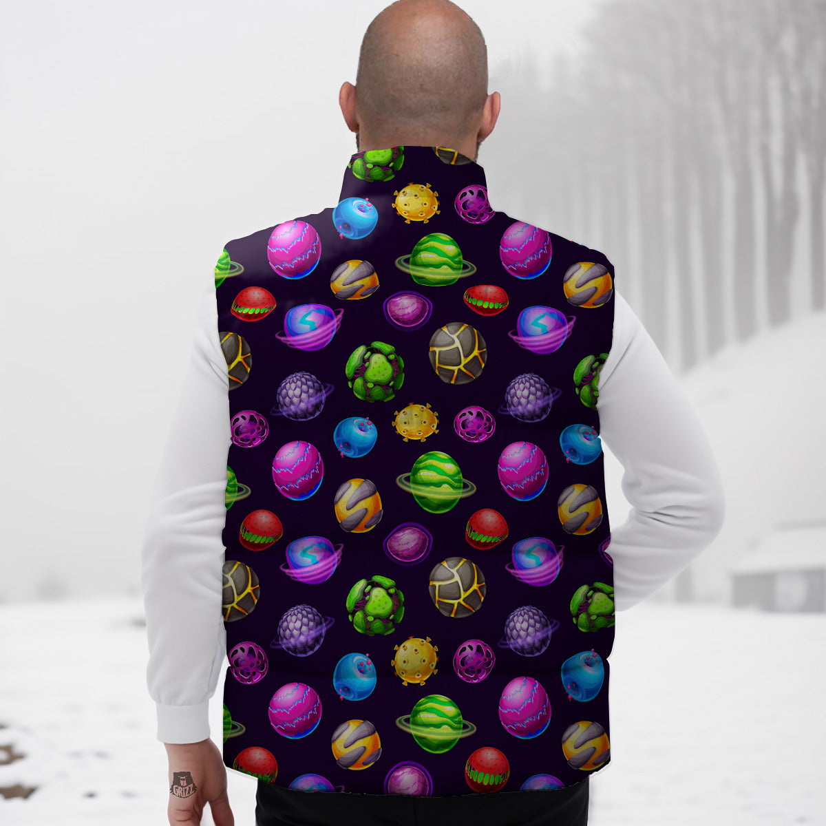 Koi Fish Lotus Pattern Print Down Vest