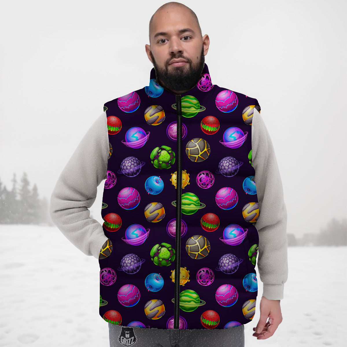 Koi Fish Lotus Pattern Print Down Vest