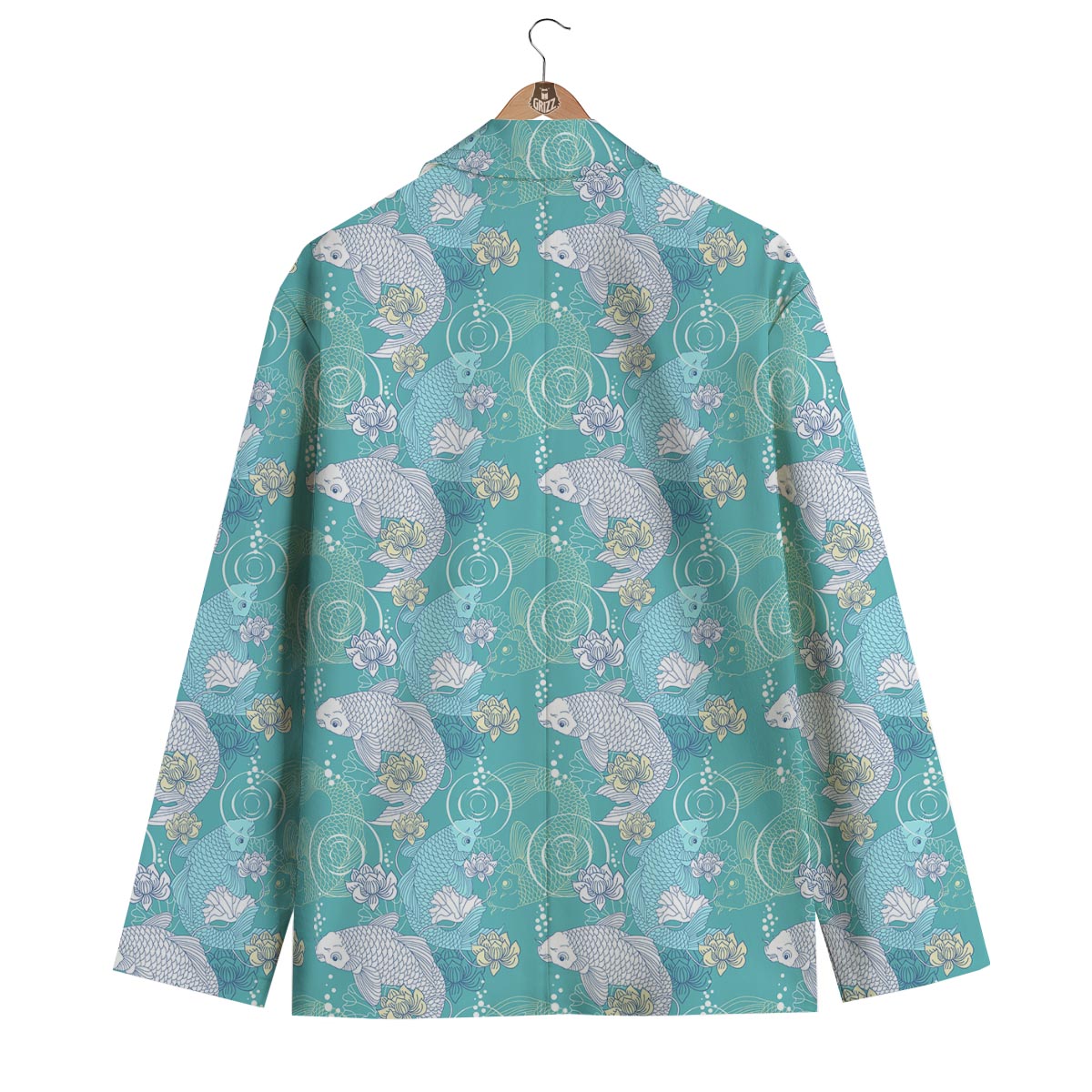Koi Fish Lotus Pattern Print Men's Blazer-grizzshop