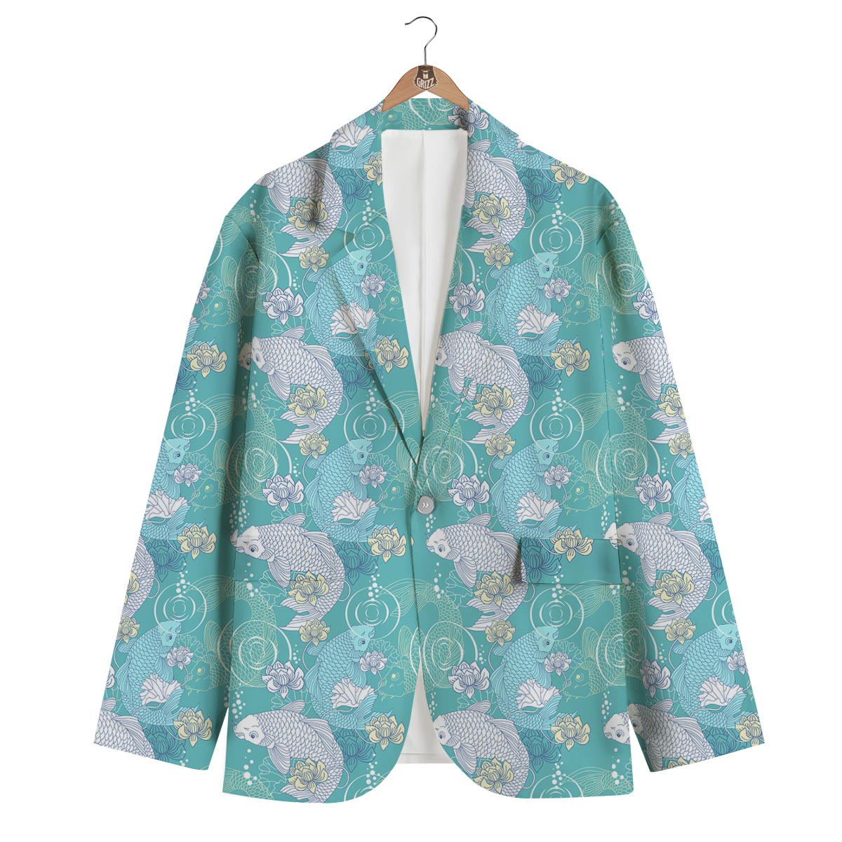 Koi Fish Lotus Pattern Print Men's Blazer-grizzshop