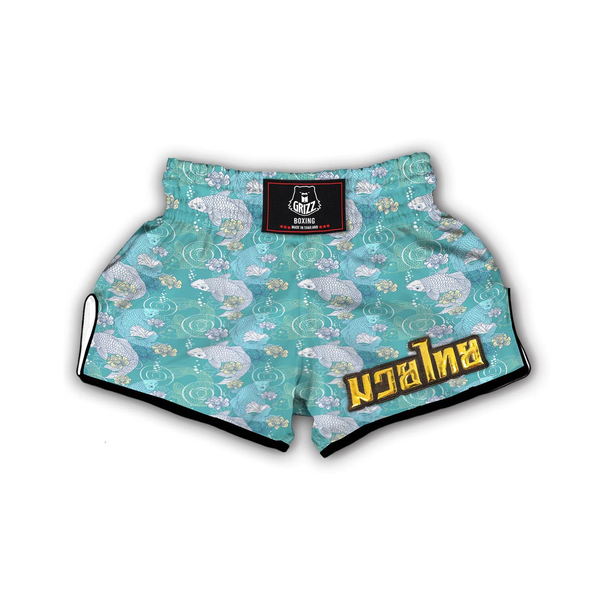 Koi Fish Lotus Pattern Print Muay Thai Boxing Shorts-grizzshop