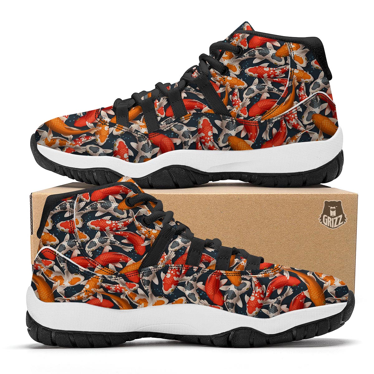 Koi Fish Pattern Print Black Bball Shoes-grizzshop