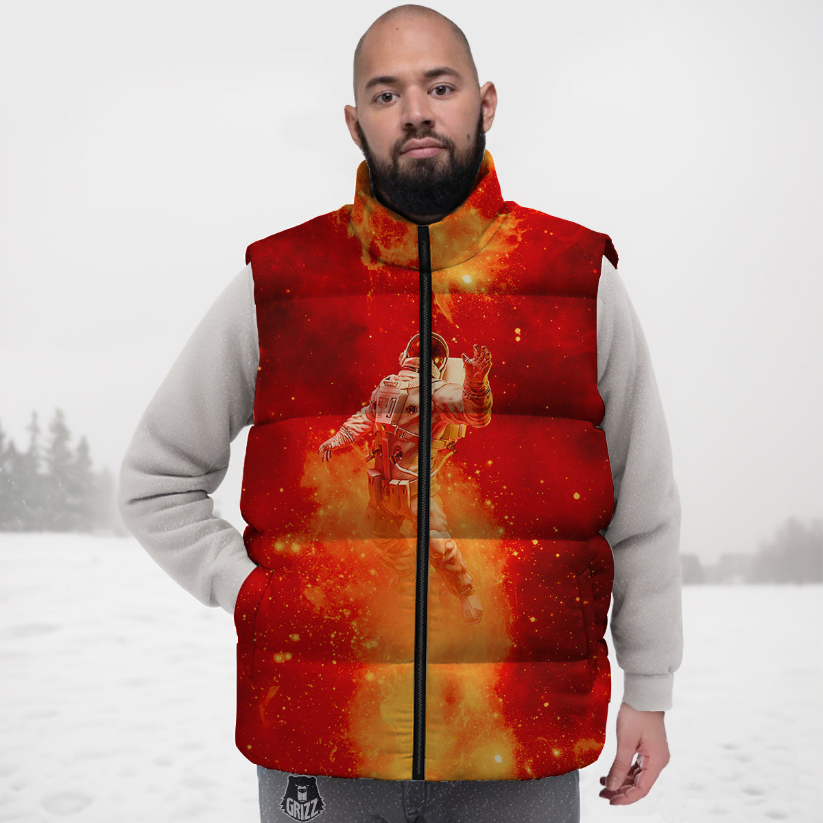 Koi Fish Pattern Print Down Vest