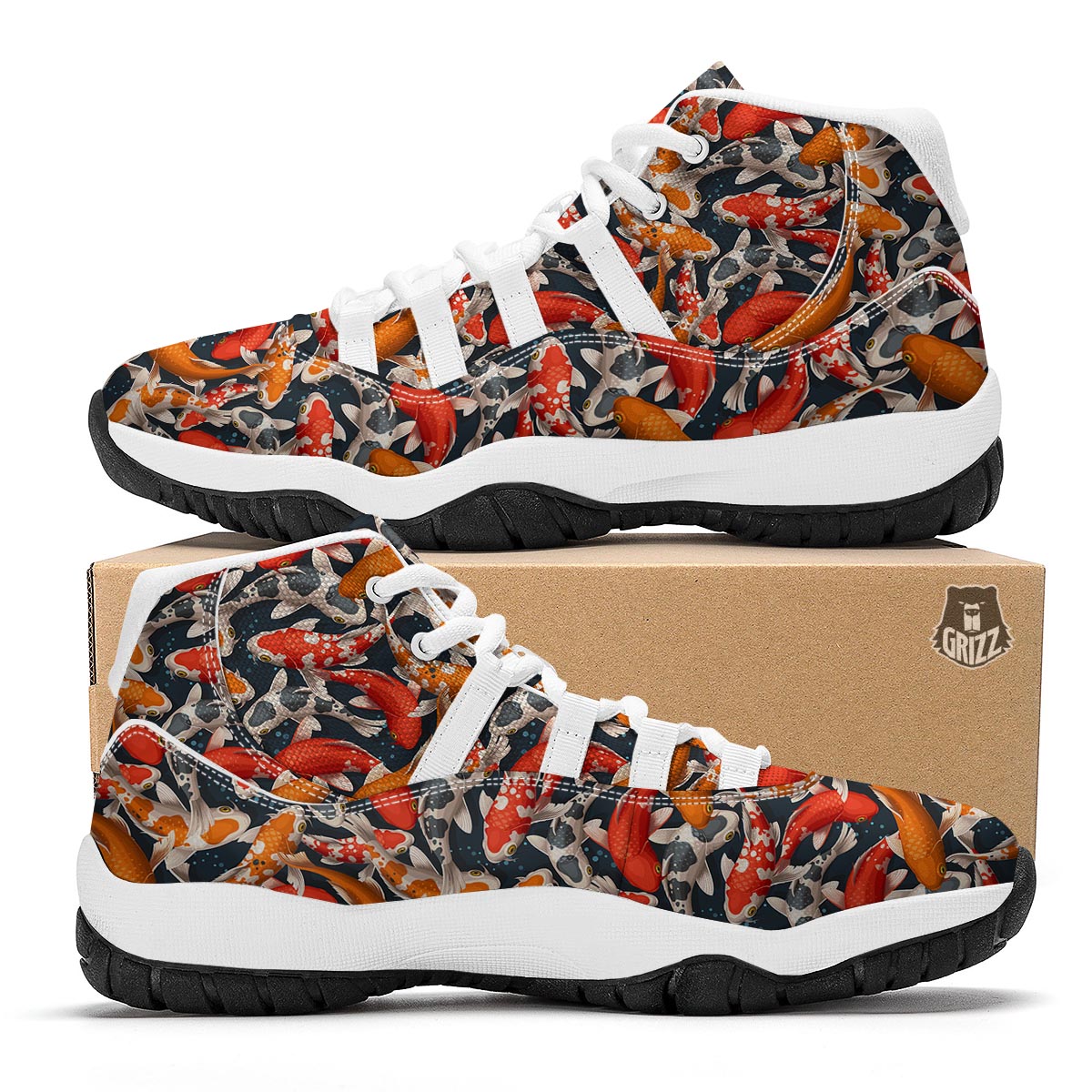 Koi Fish Pattern Print White Bball Shoes-grizzshop