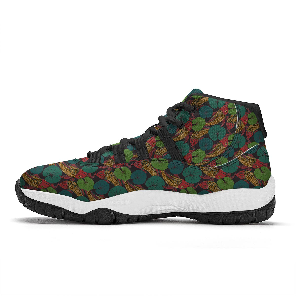 Koi Fish Print Pattern Black Bball Shoes-grizzshop