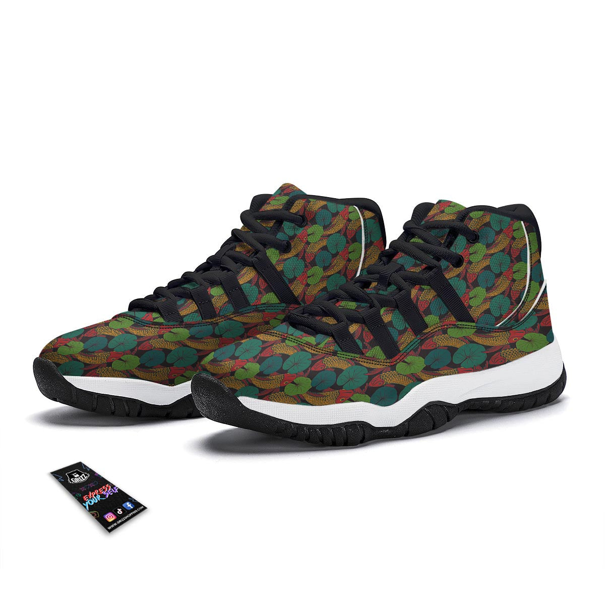 Koi Fish Print Pattern Black Bball Shoes-grizzshop