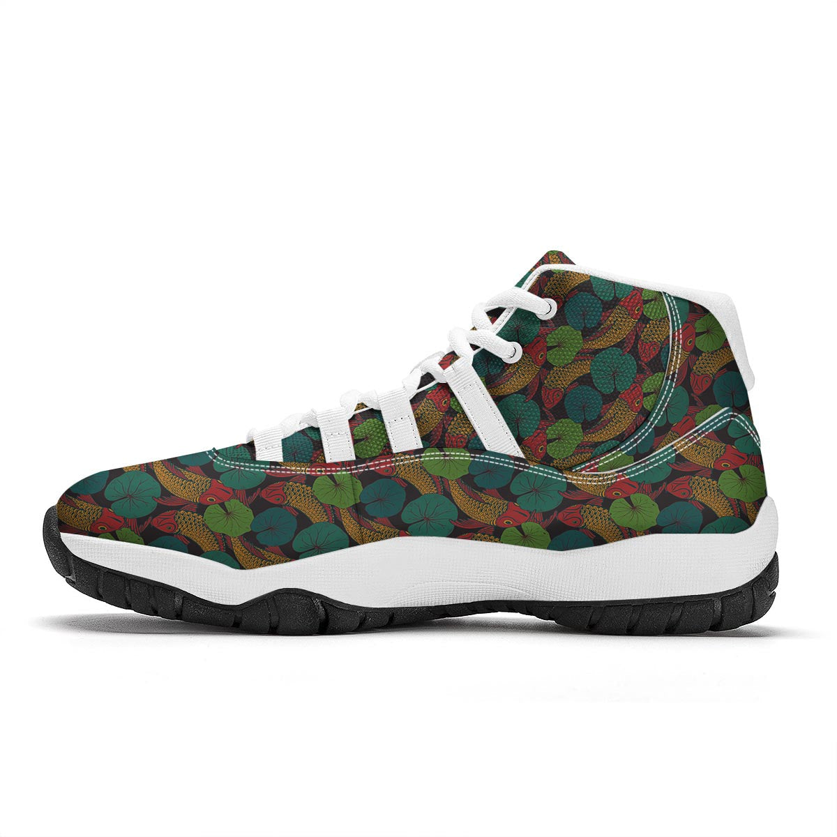 Koi Fish Print Pattern White Bball Shoes-grizzshop
