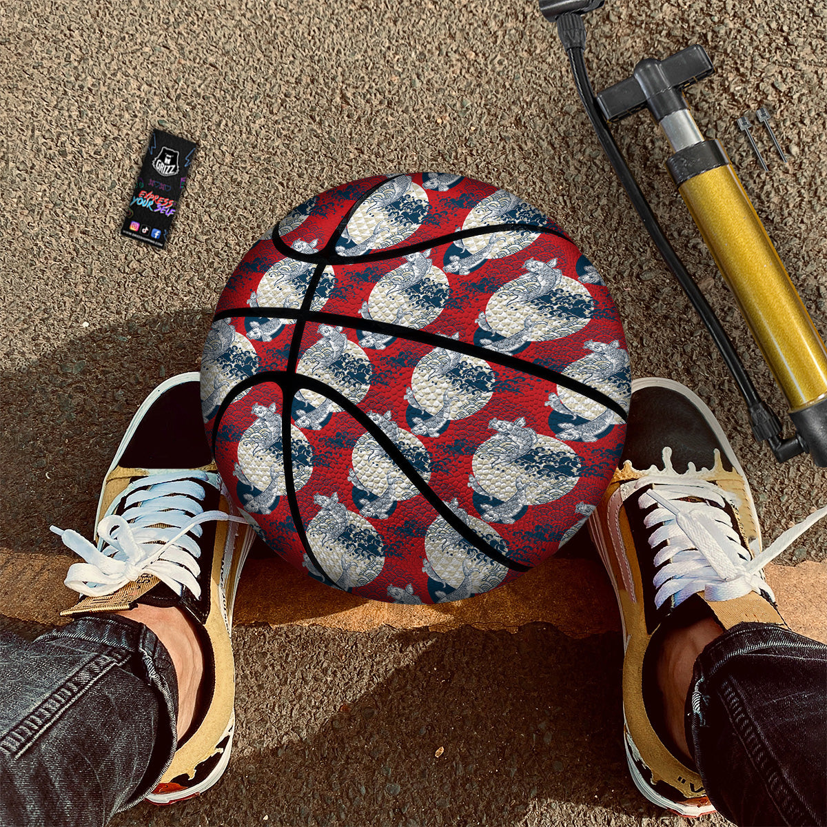 Koi Fish Japanese Wave Print Pattern Basketball