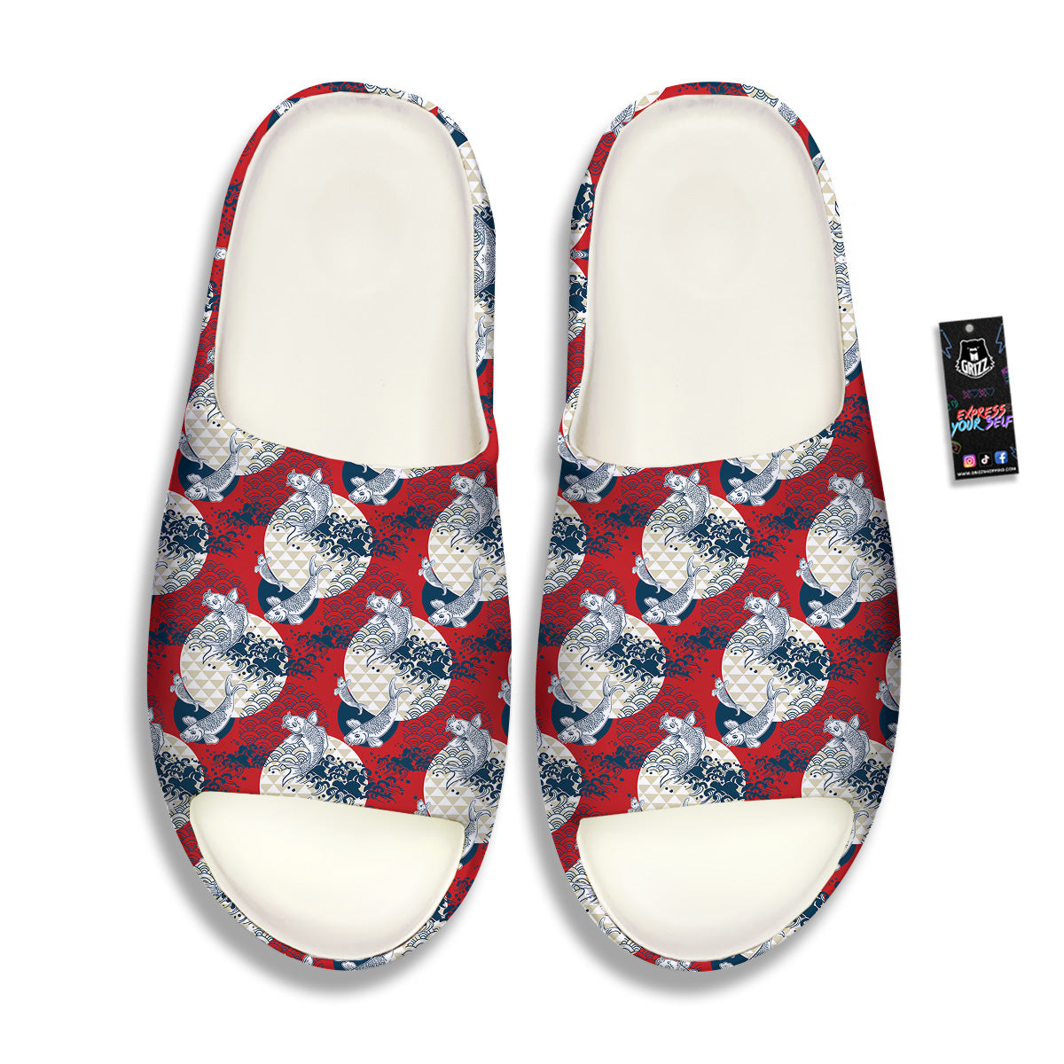 Koi Fish Japanese Wave Print Pattern Sandals-grizzshop