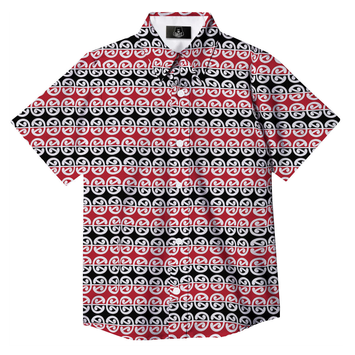 Kowhaiwhai Maori Print Pattern Button Up Shirt-grizzshop