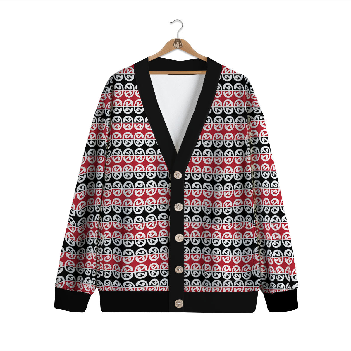 Kowhaiwhai Maori Print Pattern Cardigan-grizzshop