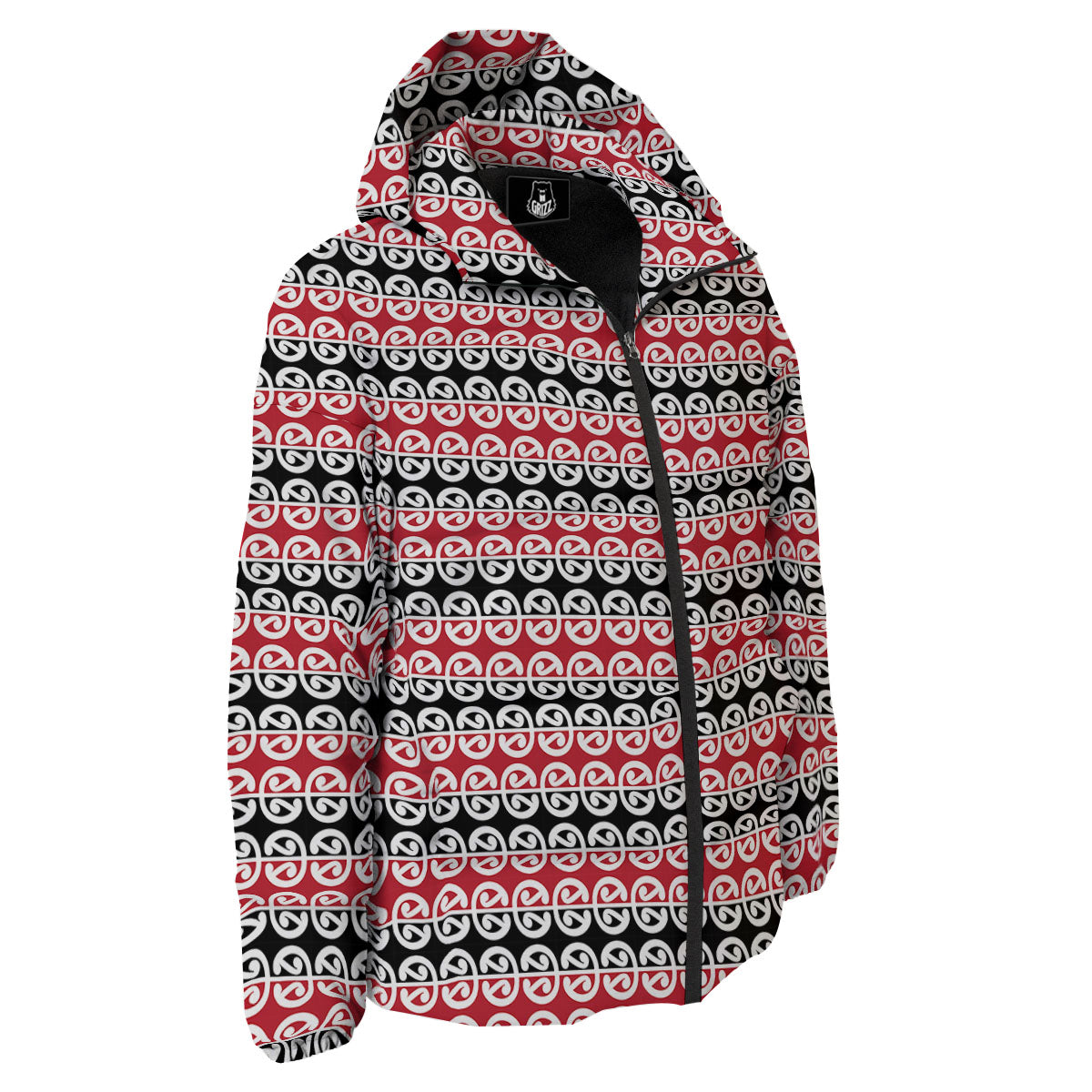Kowhaiwhai Maori Print Pattern Down Jacket-grizzshop