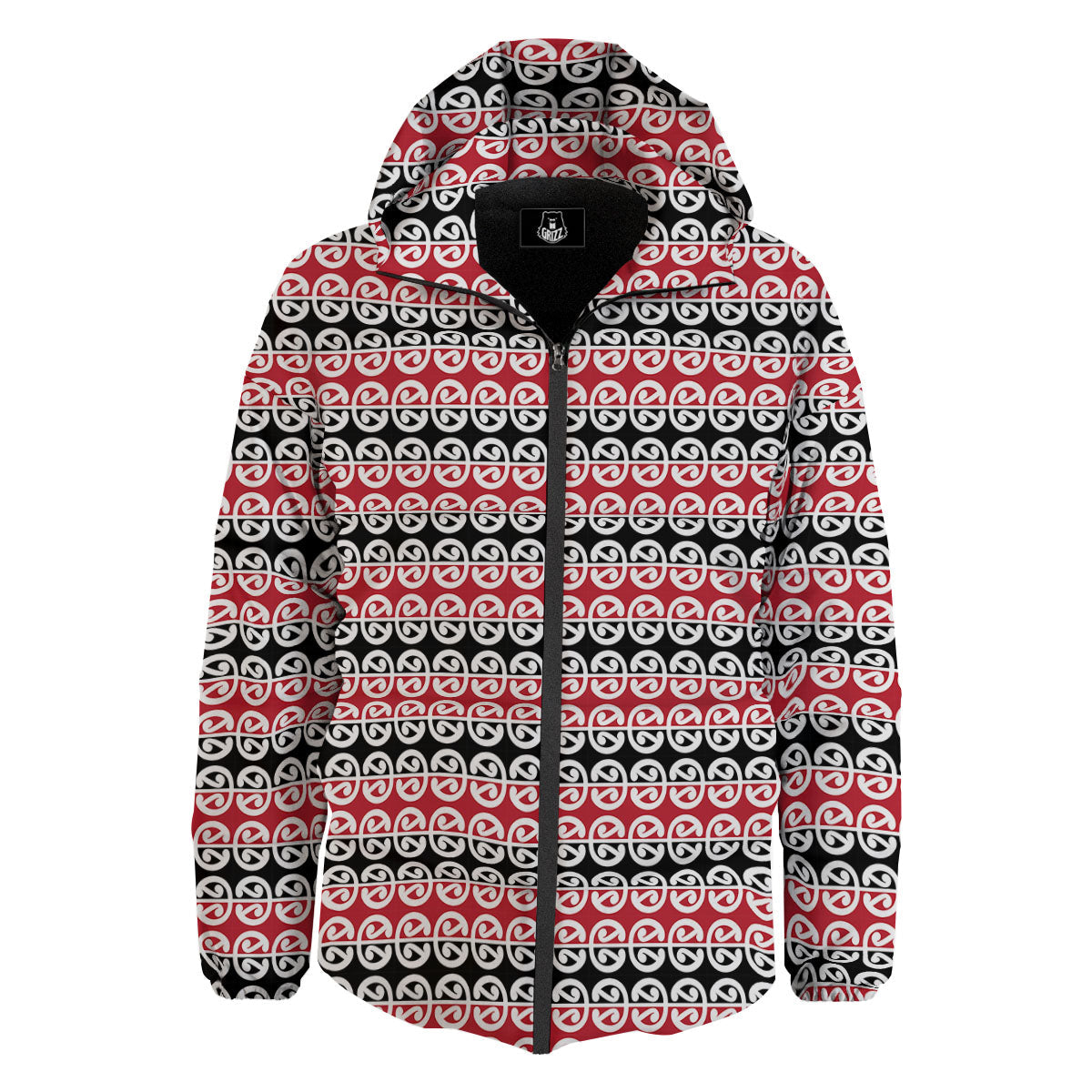 Kowhaiwhai Maori Print Pattern Down Jacket-grizzshop