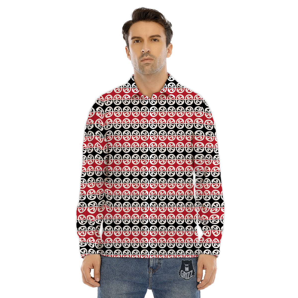 Kowhaiwhai Maori Print Pattern Men's Dress Shirts-grizzshop