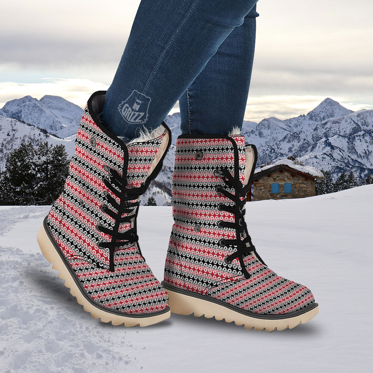 Kowhaiwhai Maori Print Pattern Snow Boots-grizzshop