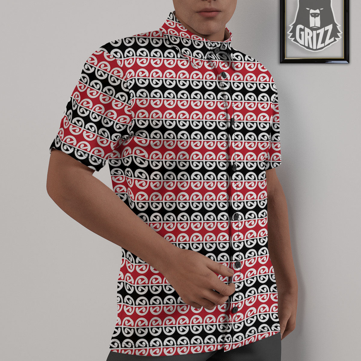 Kowhaiwhai Maori Print Pattern Untucked Shirts-grizzshop