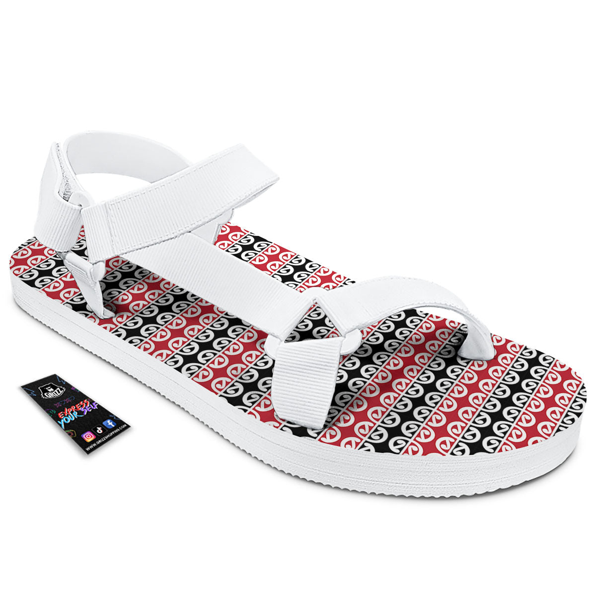 Kowhaiwhai Maori Print Pattern White Open Toe Sandals-grizzshop