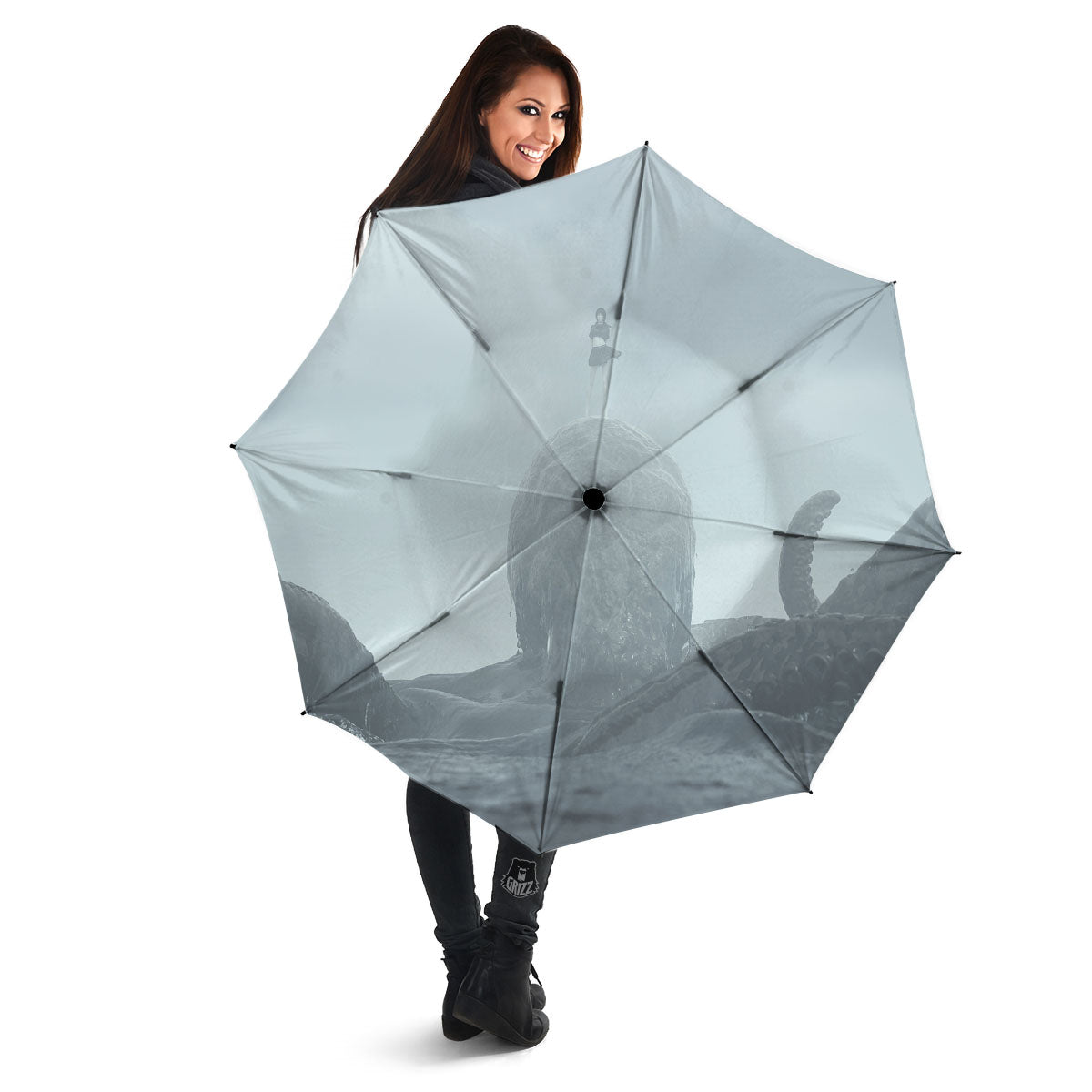 Kraken And Girl On Sea Print Umbrella-grizzshop