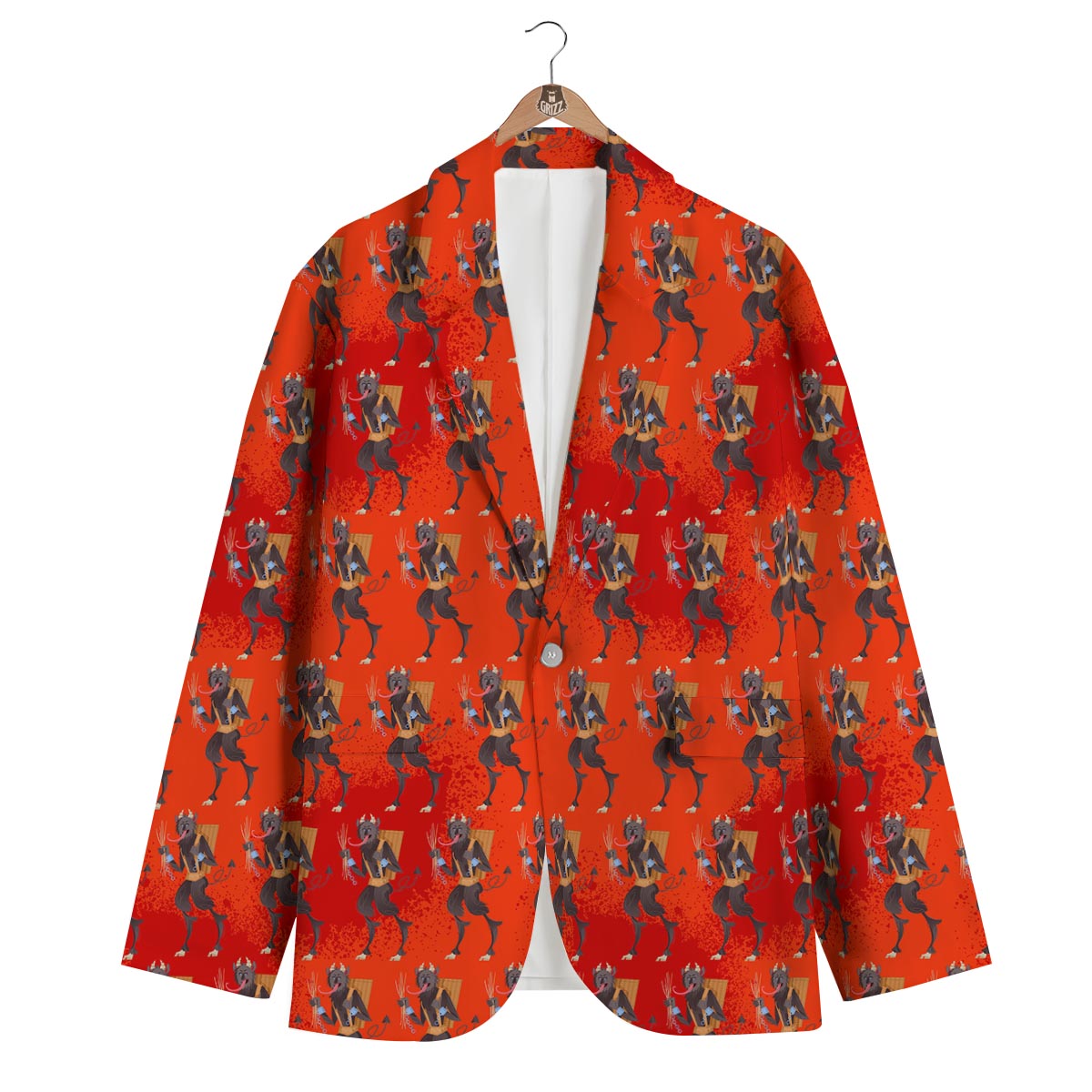Krampus Pattern Print Men's Blazer-grizzshop