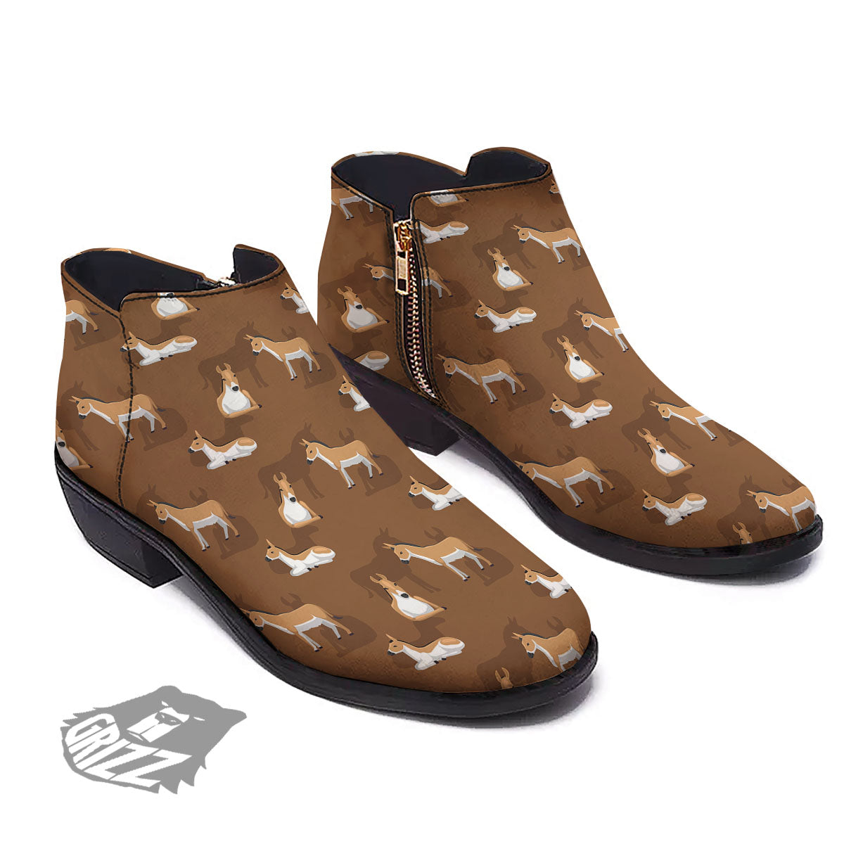Kulan Donkey Cartoon Print Pattern Ankle Boots-grizzshop