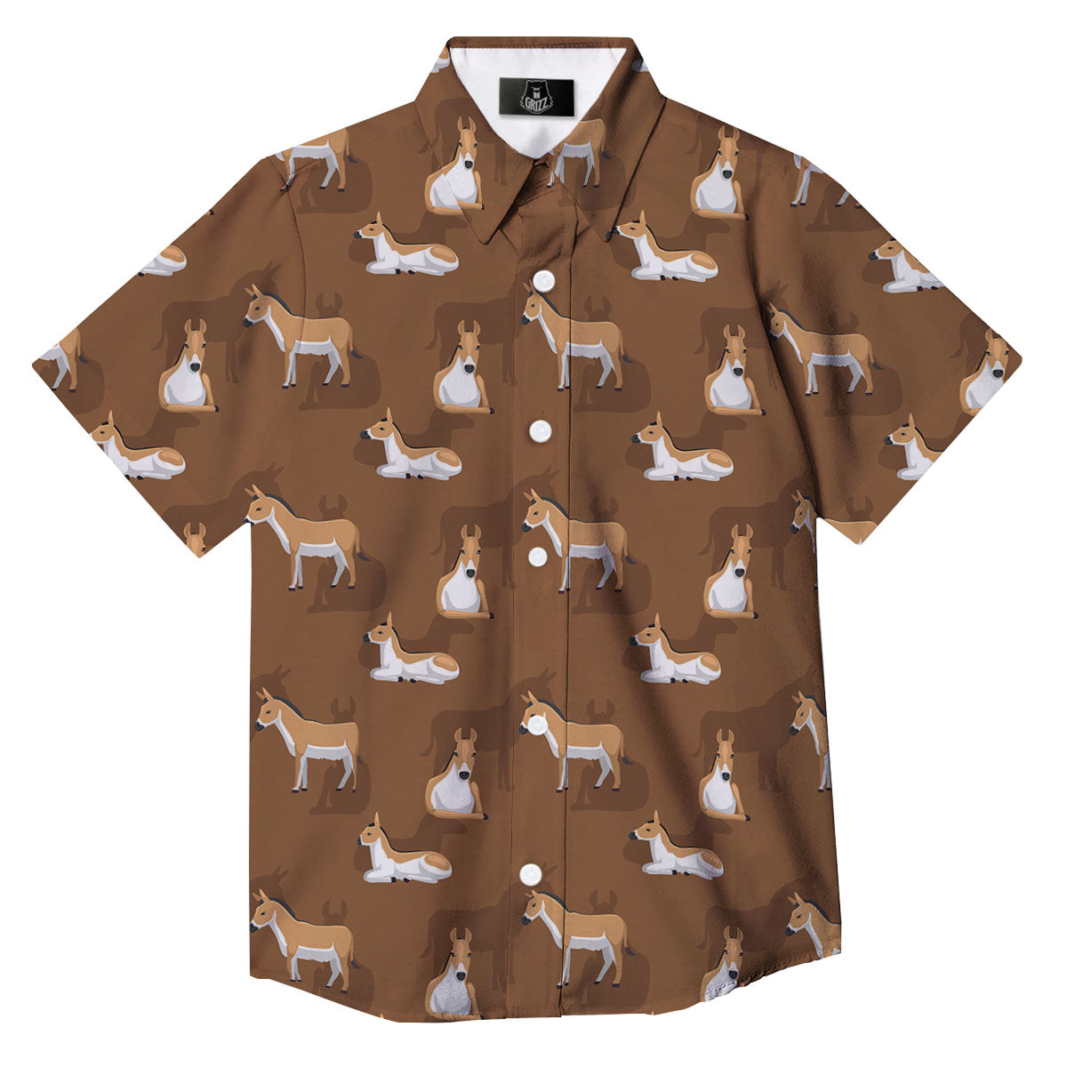Kulan Donkey Cartoon Print Pattern Button Up Shirt-grizzshop