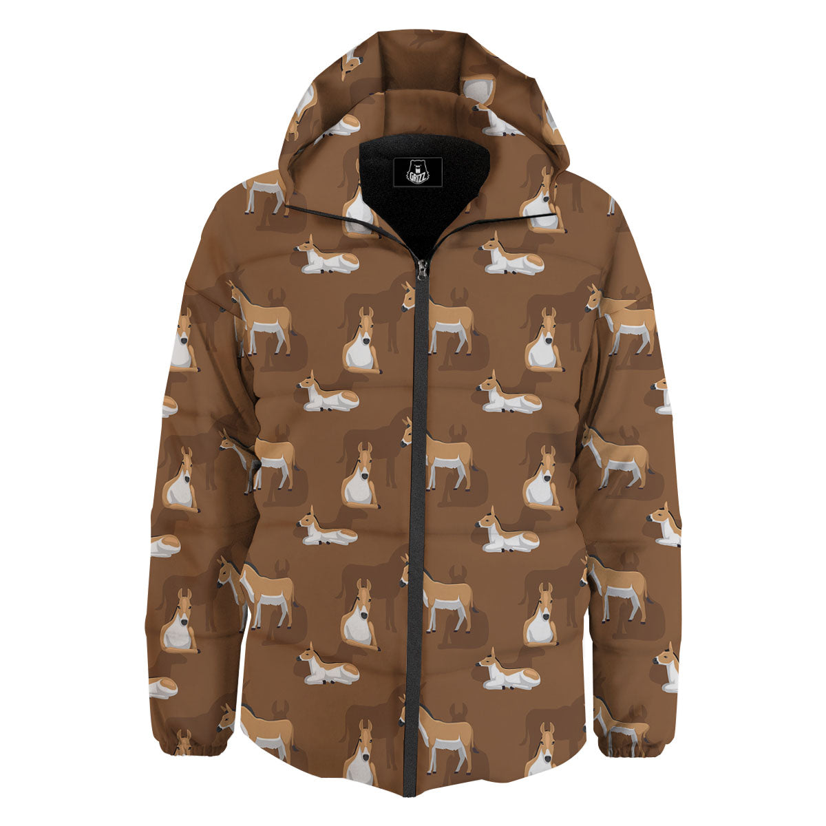 Kulan Donkey Cartoon Print Pattern Down Jacket-grizzshop