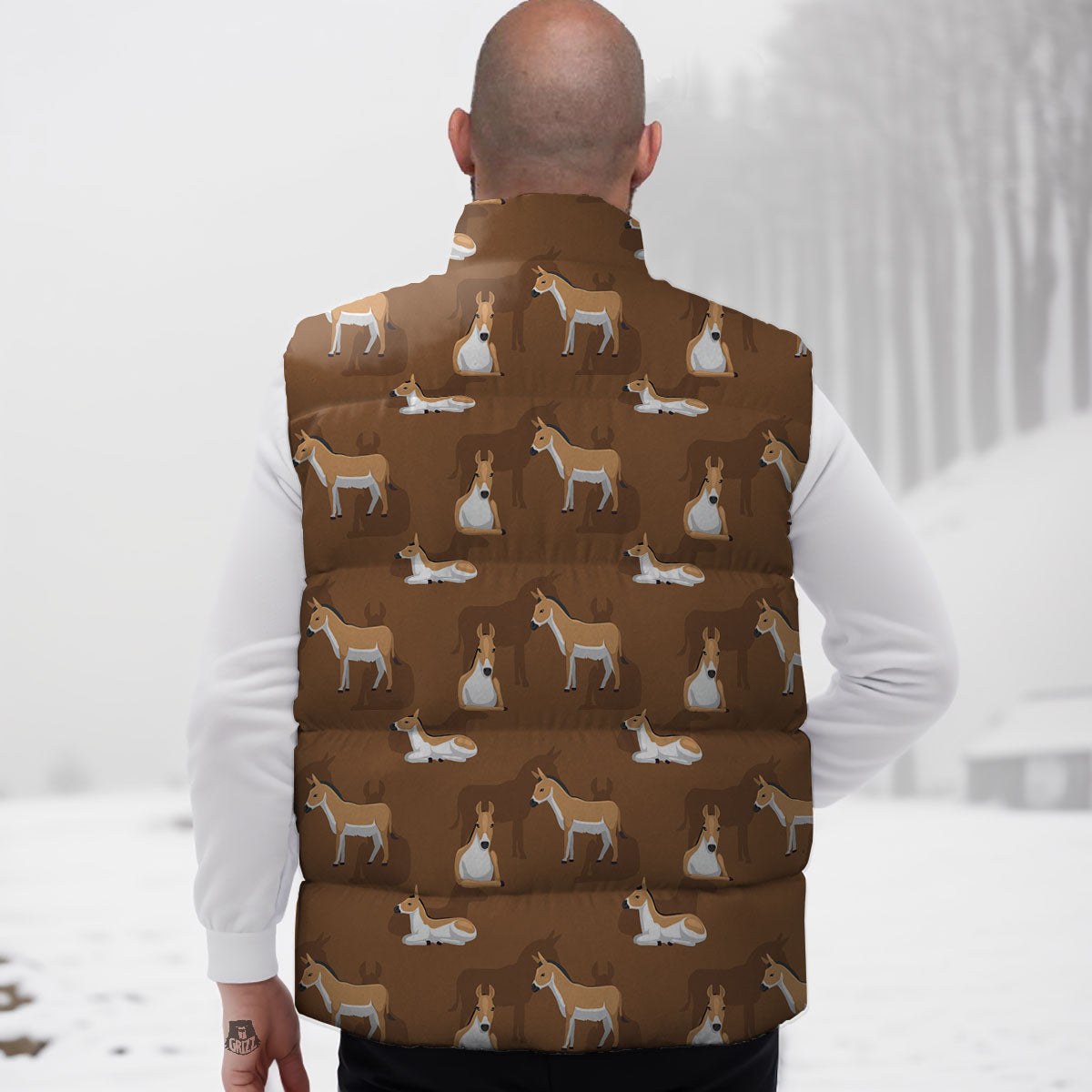 Kulan Donkey Cartoon Print Pattern Down Vest