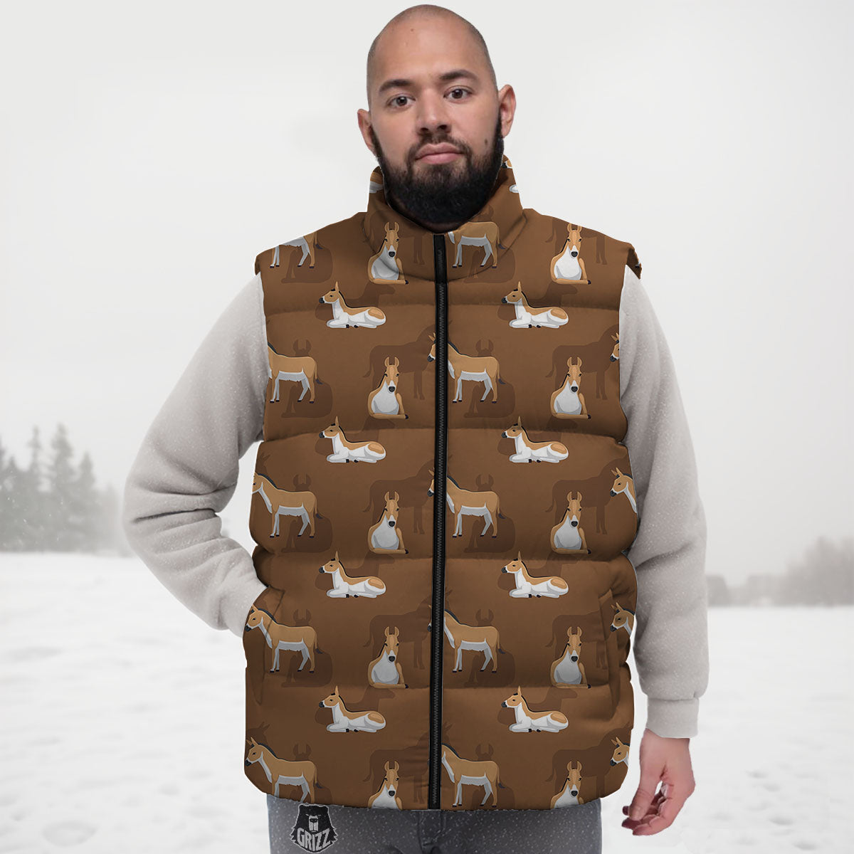 Kulan Donkey Cartoon Print Pattern Down Vest