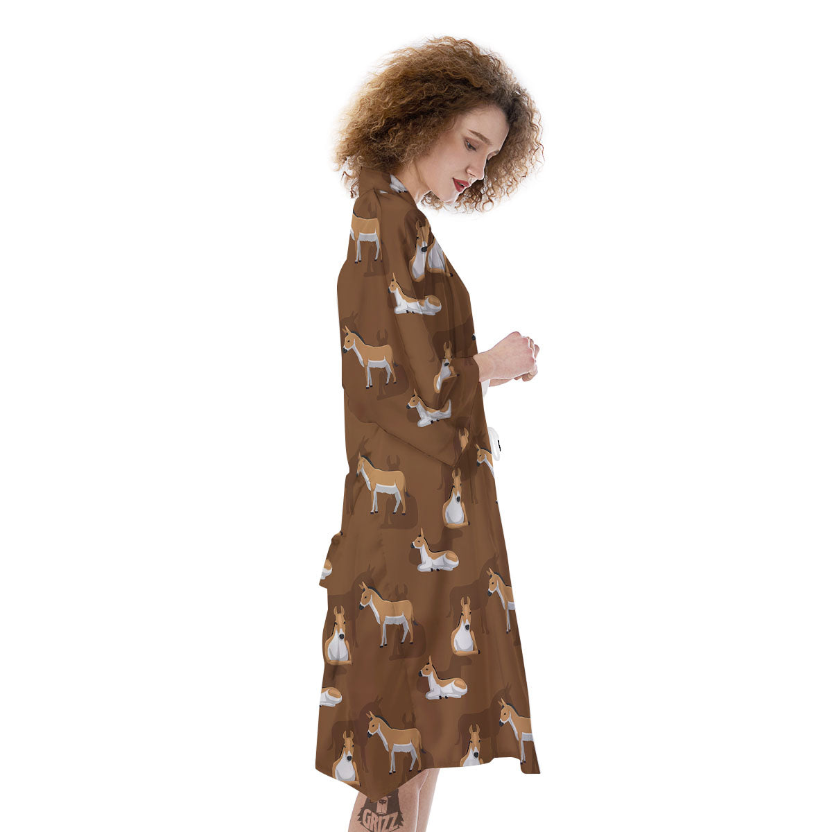 Kulan Donkey Cartoon Print Pattern Kimono-grizzshop