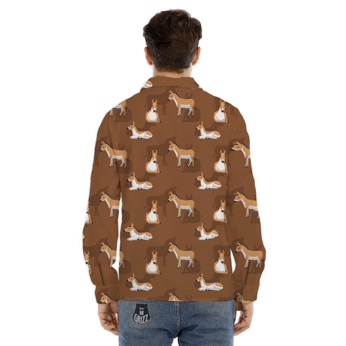 Kulan Donkey Cartoon Print Pattern Men's Dress Shirts-grizzshop
