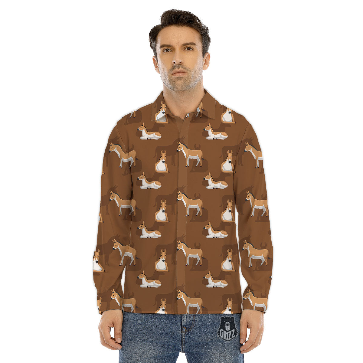 Kulan Donkey Cartoon Print Pattern Men's Dress Shirts-grizzshop
