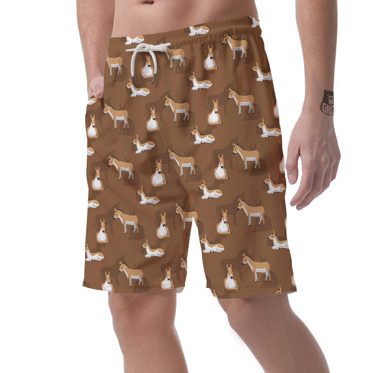 Kulan Donkey Cartoon Print Pattern Men's Shorts-grizzshop