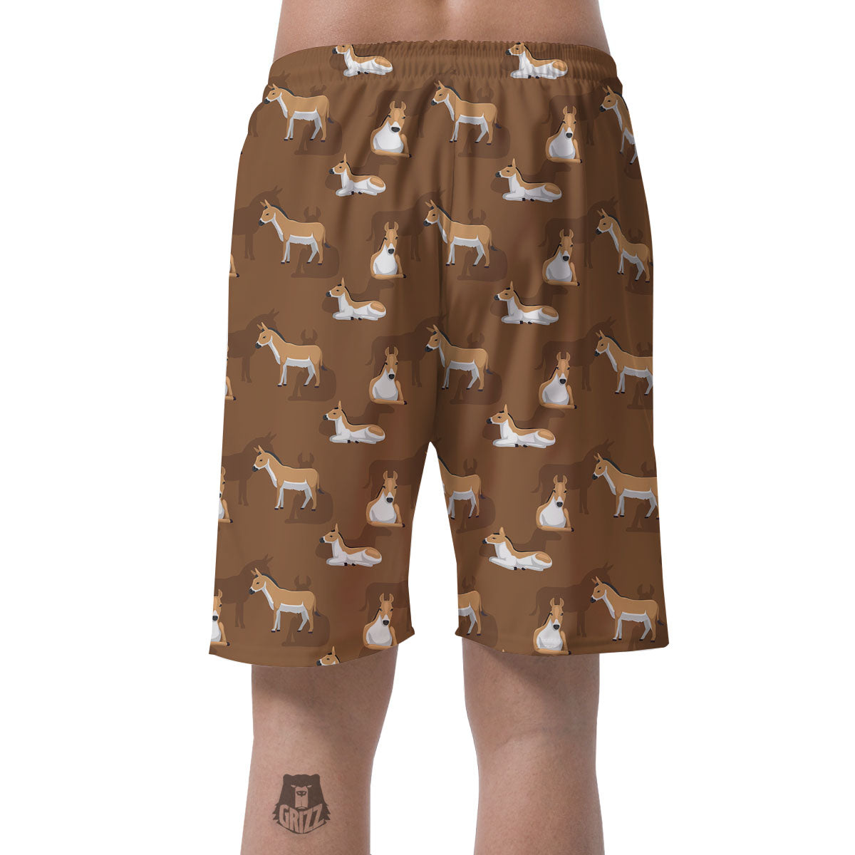 Kulan Donkey Cartoon Print Pattern Men's Shorts-grizzshop