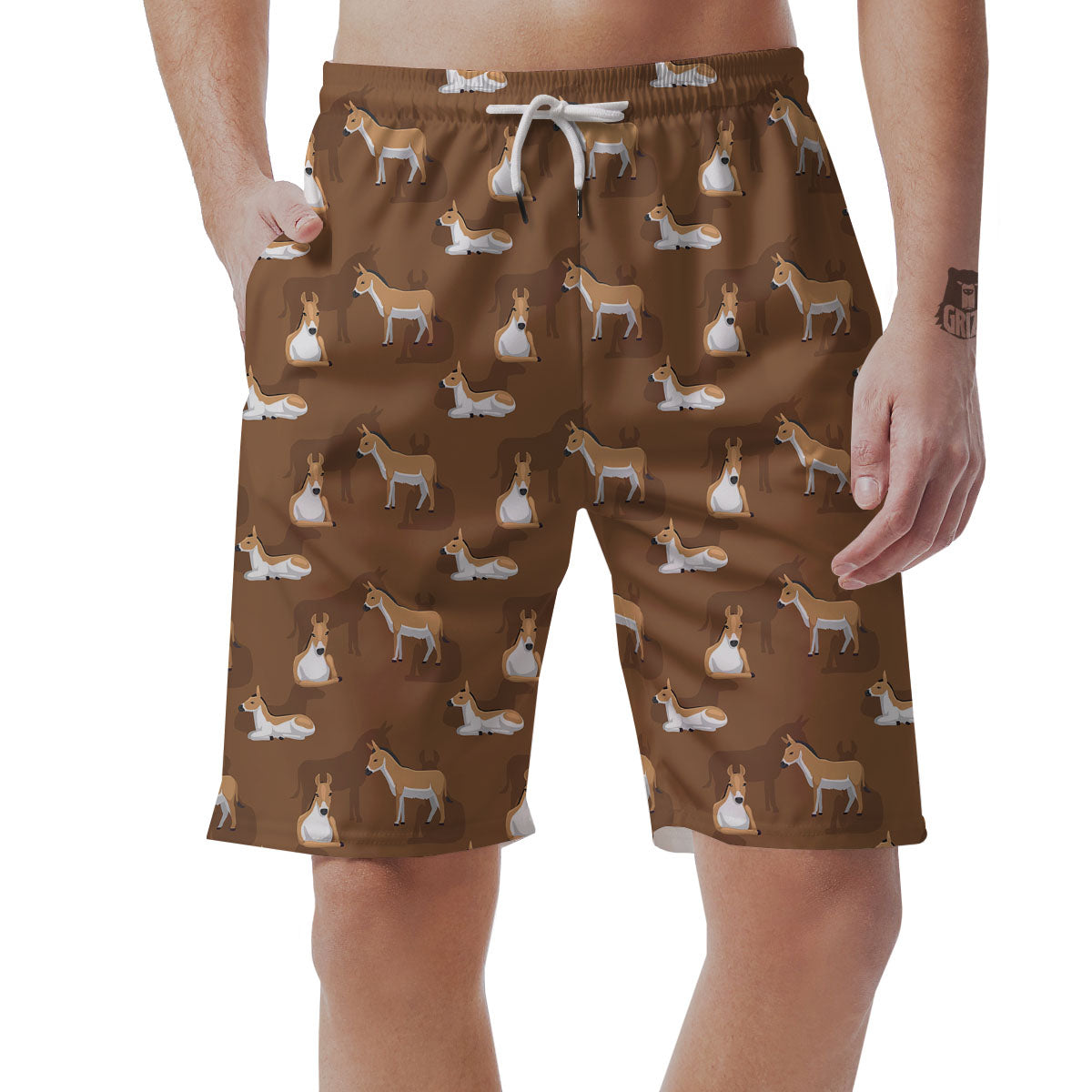 Kulan Donkey Cartoon Print Pattern Men's Shorts-grizzshop